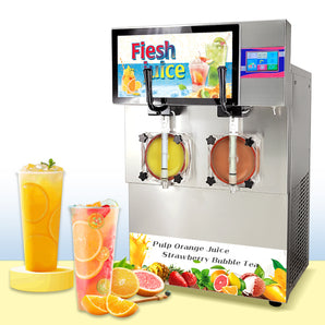 Kolice Commercial Cocktail Slushy Double Tanks Milkshake Margarita Iced Beer Coffee Slush Machine with Touch Screen Panel LED Advertising Lightbox