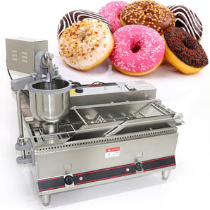 Electric or Gas Heating Donut Making Machine Commercial Auto Doughnut Donut Maker Machine Auto Donuts Frying maker with Turning Collecting counting, 220V (Can Making 3 Size Donut)