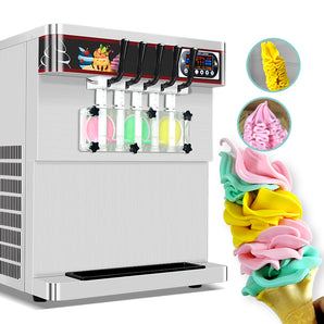 ETL CE 5 Flavors Soft Ice Cream Machine 3 mix 2 Mixed Flavors Gelato Ice Cream Maker with Upper Tanks Refrigerated adn Transparent door