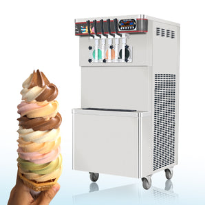 ETL Commercial 5 flavors soft serve gelato yogurt touch screen soft ice cream machine maker with upper tanks refrigerated and transparent door