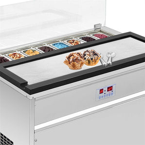 Cold stone black marble slab hard Ice Cream gelato Machine bench batch freezer iced salad bar frost top with 8 Refrigerated Buckets,Transparent Sneeze Guard