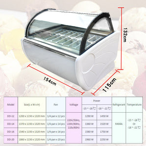 Air convection design 16 pans Gelato Display Freezer/Ice Cream Showcase/ice cream Displayer freezer/Display cooler/Freezer with auto defrost, cooling air convection design,anti-fog glass