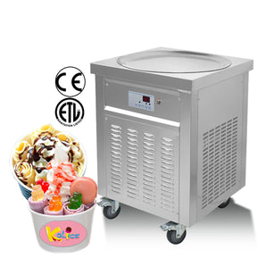 Kolice commercial 55cm 22 inches snack food single round ice pan fried frystir ice cream machine with defrost and  AI tempreture controllert