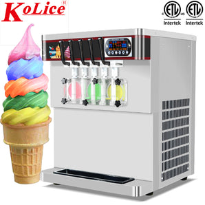 Kolice Commercial 5 Flavors Soft Serve Ice Cream Machine maker with ETL 5 Different Discharge Nozzles upper tanks refrigerated transparent door