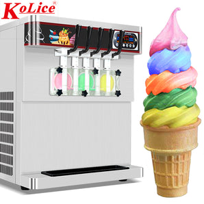 Kolice Desktop 5 Flavors Soft Serve Ice Cream Machine maker ETL 5 Different Discharge Nozzles Upper Tanks Refrigerated Transparent Dispenser Set